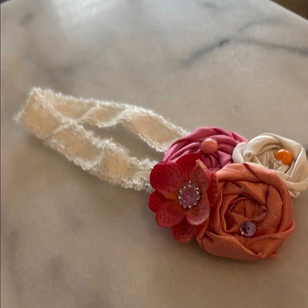 Floral Headband with Pink and Orange Accents